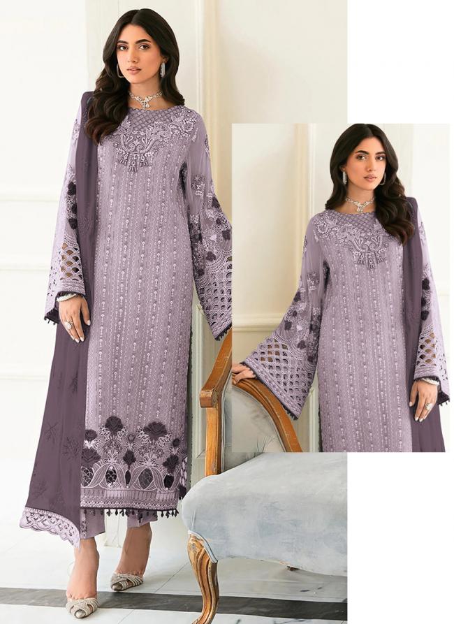 Faux Georgette Lilac Eid Wear Embroidery Work Pakistani Suit